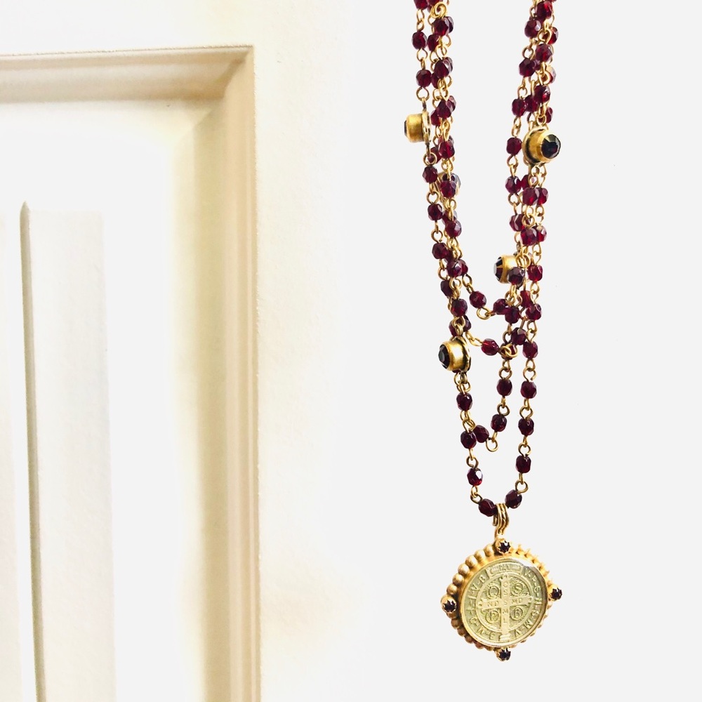 Virgins Saints and Angels Garnet Rosary Necklace
